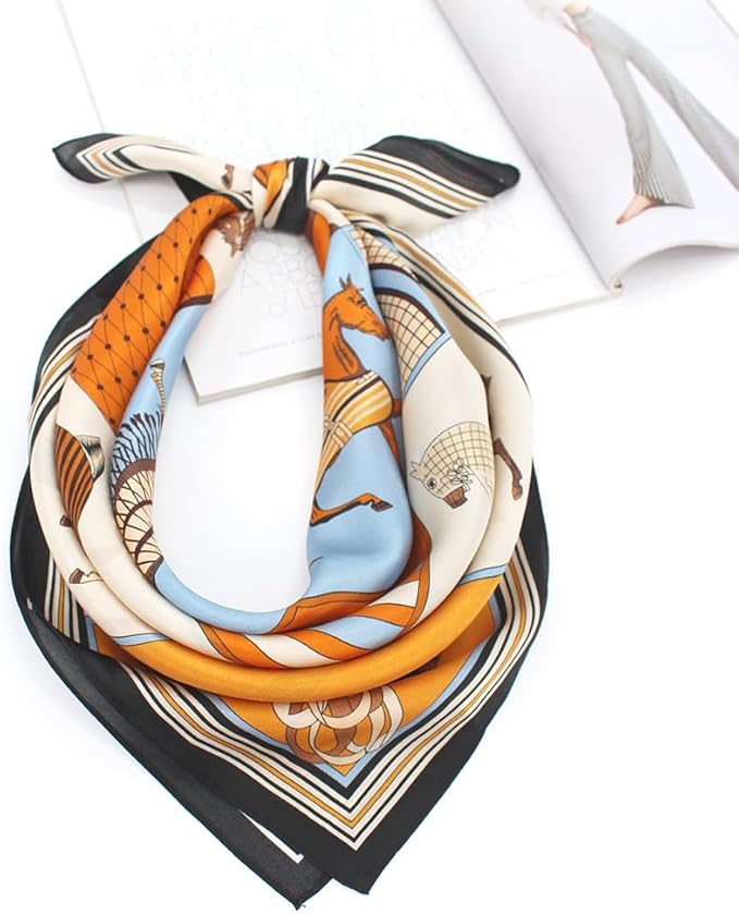 ANDANTINO 100% Mulberry Silk Square Scarf for Hair-25.6" X25.6'' Women Men Natural Silk Neckerchief Digital Printed Headscarf
