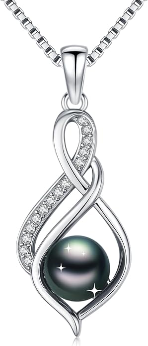 KANNSOAR Tahitian Black Pearl AAAA 18K Gold Plated Sterling Silver Pendant Necklace for Women Wife Mom Girlfriend Valentine Her Jewelry Gift for Anniversary Birthday Christmas