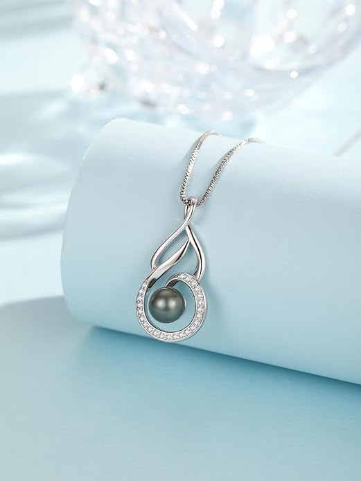 KANNSOAR Tahitian Black Pearl AAAA 18K Gold Plated Sterling Silver Trendy Pendant Necklace for Women Wife Mom Girlfriend Valentine Her Jewelry Gift for Anniversary Birthday Christmas