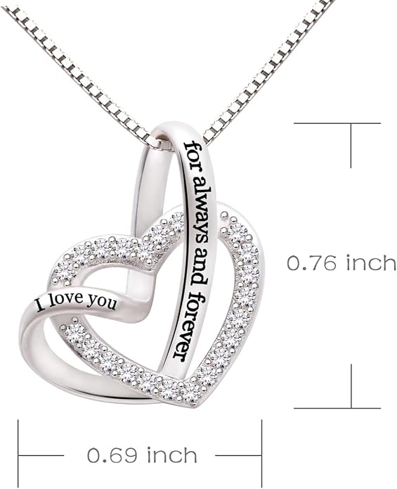 ALOV Jewelry Sterling Silver "I love you for always and forever" Love Heart Cubic Zirconia Necklace