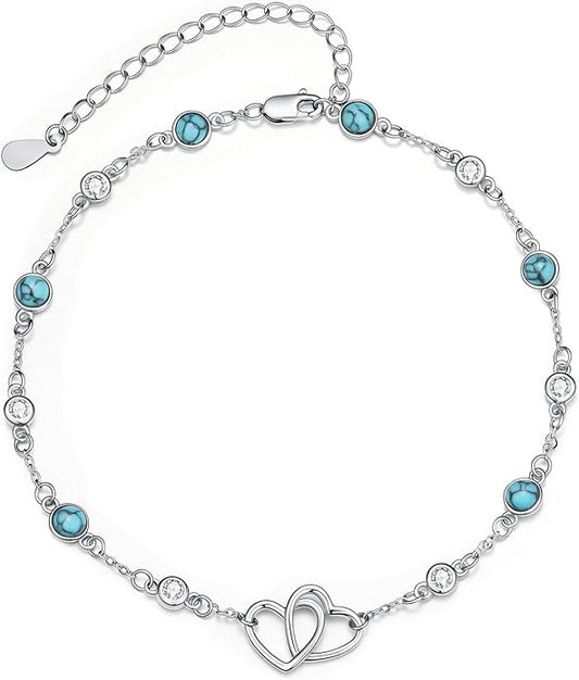 Anklet for Women 925 Sterling Silver Double Infinity Ankle Bracelet Waterproof Summer Jewelry Anniversary Birthday Gifts for Her