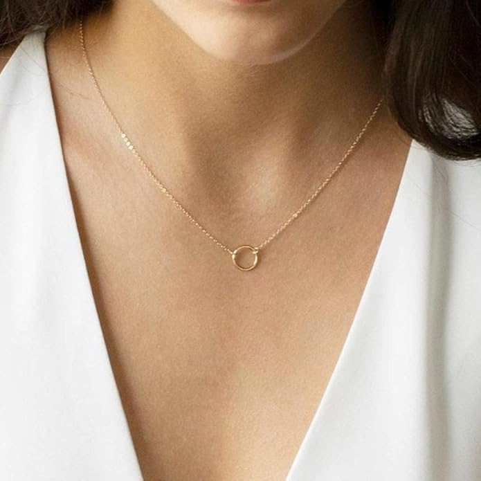 Turandoss Dainty Layered Choker Necklace, Handmade Y Pendant Necklace Multilayer Bar Disc Necklace Adjustable Layering Choker Necklaces for Women