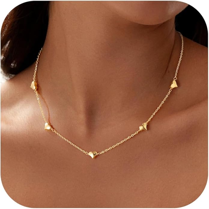 Yoosteel Dainty Gold-plated Clover Pearl Heart Butterfly Star flower Choker Necklace for Women - 14K Gold Plated Cubic Zirconia Pendant Station Necklaces for Women Teens Trendy Prom Jewelry Gifts