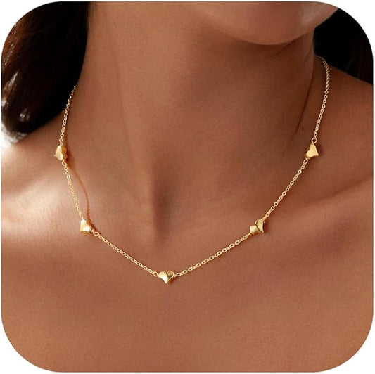 Yoosteel Dainty Gold-plated Clover Pearl Heart Butterfly Star flower Choker Necklace for Women - 14K Gold Plated Cubic Zirconia Pendant Station Necklaces for Women Teens Trendy Prom Jewelry Gifts