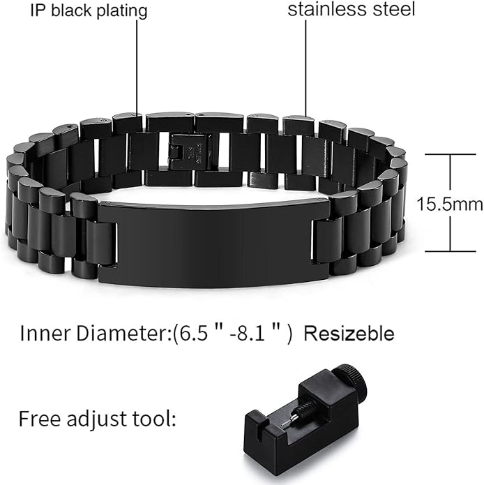 VNOX Masculine Watch Band Stainless Steel Link Bracelet Personalized Jewelry Gift for Men DAD Father Husband Boyfriend