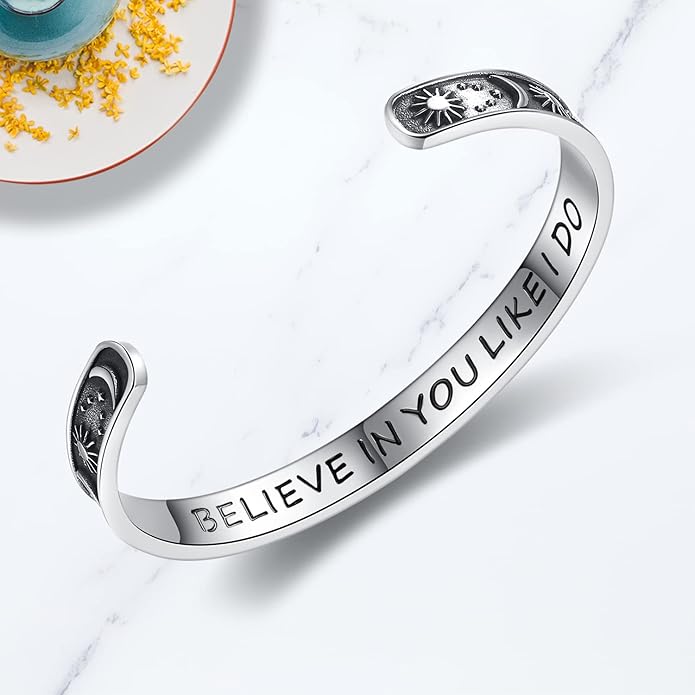TONY & SANDY Inspirational Bracelets for Women Teen Girls Personalized Gifts for Daughter Granddaughter Mom Sister Friends Stainless Steel Engraved Cuff Birthday Easter Christmas