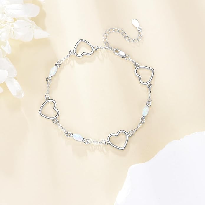CRMAD Cross/Heart/Infinity/Star of David Bracelet for Women Sterling Silver Opal/Malachite/Moonstone Bracelet Cross Jewelry Gift for Women