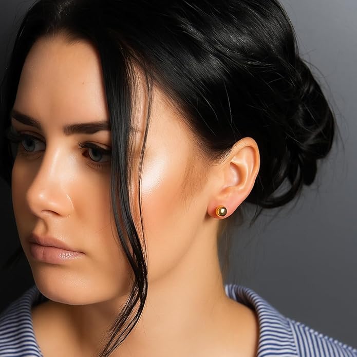 KEZEF Sterling Silver Ball Stud Earrings Hypoallergenic Earrings for Women | Available in Sterling Silver, Rose Gold, or 14K Gold Plated Silver (2mm-10mm)