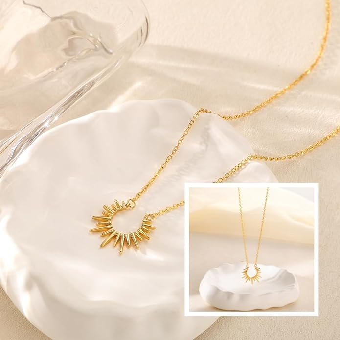 Lariat Necklaces for Women - Dainty Long Necklace Trendy 14K Gold Plated Hypoallergenic Layered Long Y-Shape Sunburst CZ T-Bar Pendant Drop Chain Necklace Set for Women Non Tarinsh Jewelry Gift