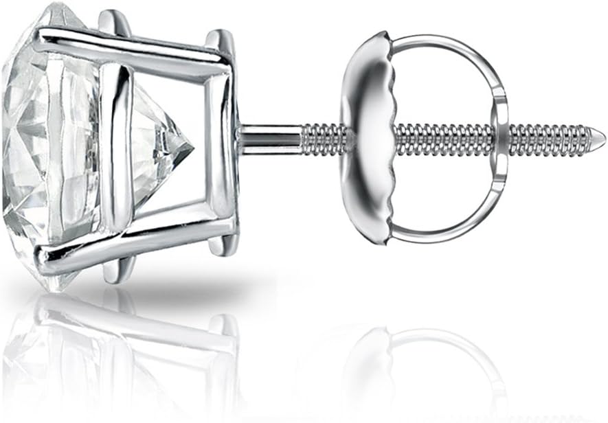 1/8 to 1 Carat Diamond Round Single Stud Earring in 14k White or Yellow Gold (H-I, I1-I2, cttw) 4-Prong Basket with Screw Back by Diamond Wish