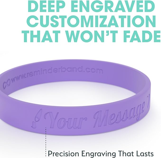 Reminderband Custom Silicone Bracelet – Motivational Wristbands, Bulk Personalized Bands for Events, Awareness, Fundraisers, Gifts – Custom Rubber Bracelets - 1/2" Classic
