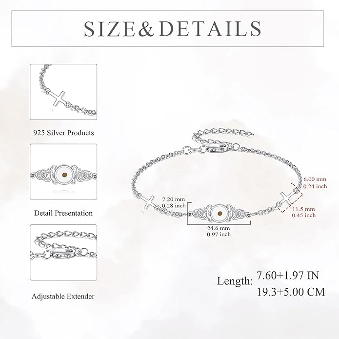 AOBOCO Mustard Seed Bracelet S925 Sterling Silver Mountain Cross Bracelets Christmas Christian Faith Jewelry Mothers Day Birthday Gifts for Mom