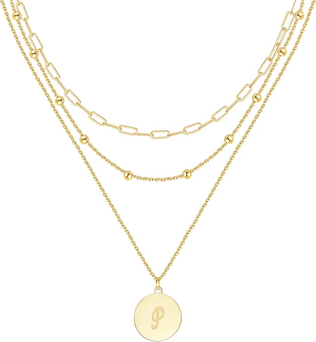 KSF Gold Layered Necklaces for Women Trendy - 18K Gold Plated Layered Choker Initial Letter Coin Pendants Necklace Stack Paperclip Chain Gold Jewelry Gifts Set Non Tarnish