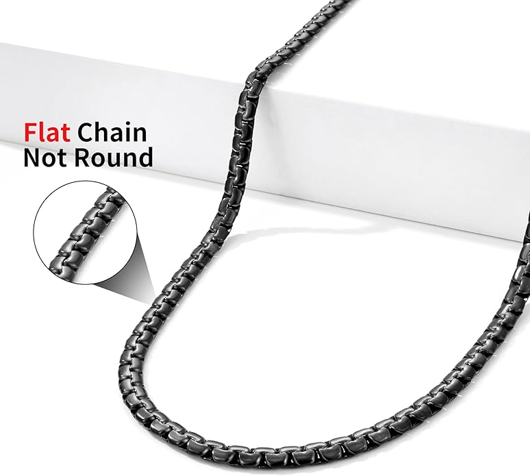 Fiusem Flat Box Chains for Men, 14k Gold Plated Stainless Steel Chain Necklace, 2.5/3/4/4.5/5mm Necklaces for Men and Women 16-28 Inch