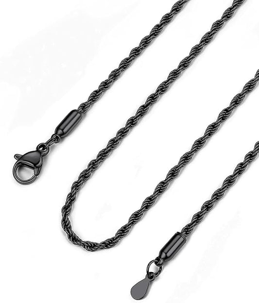 Bandmax Solid 1.5mm/2mm/3mm/6mm Rope Chains for Men Women 14K Gold Plated/Black Plated Stainless Steel Twist Chain 16-30 Inches, with Gift Box