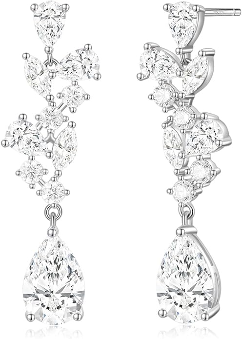 EAMTI Teardrop Wedding Earrings for Women Cubic Zirconia Dangle Bridal Earrings 925 Sterling Silver Post Pear Cut Earring for Prom Bridesmaid