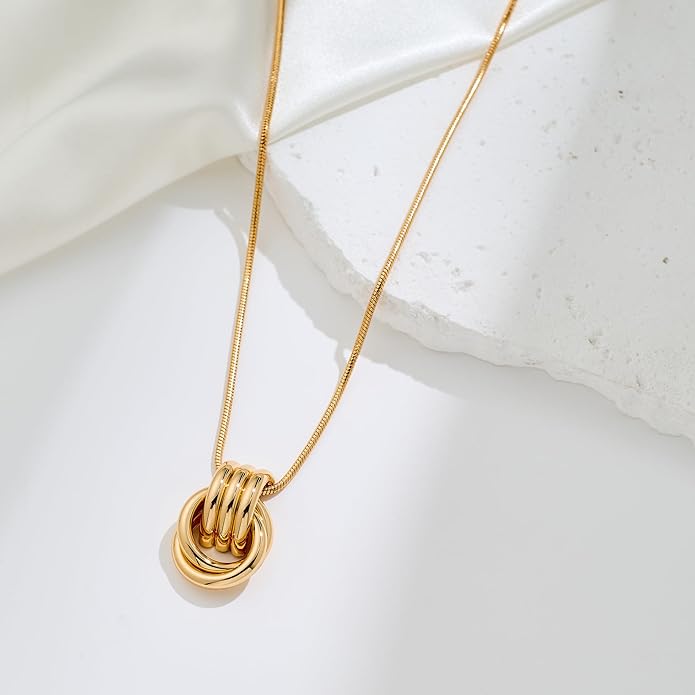 Gold Knot Pendant Necklace for Women Statement Gold Necklace 14K Gold Plated Knot Choker Trendy Jewelry
