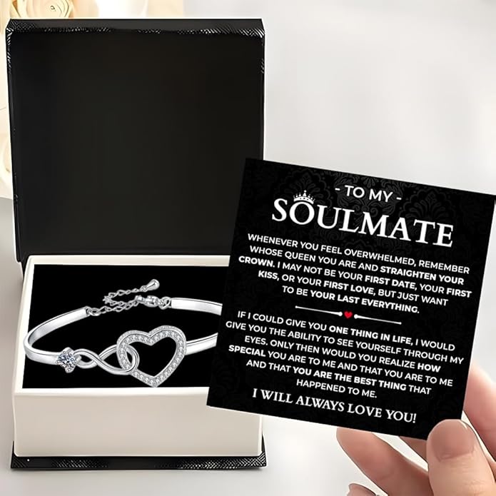To My Soulmate Bracelet, Soulmate Bracelet For Women, Soulmate's Jewelry Gift From Boyfriend Husband Friend With Message Card And Box Meaning, Valentine Gifts For Her, Birthday Christmas Gifts