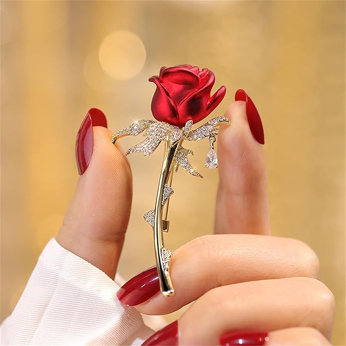AILONMEI Red Rose Flower Brooches and Pins for Women Costume Jewelry Brooch Pins Broches Jewelry for Women Elegant Lady Pin