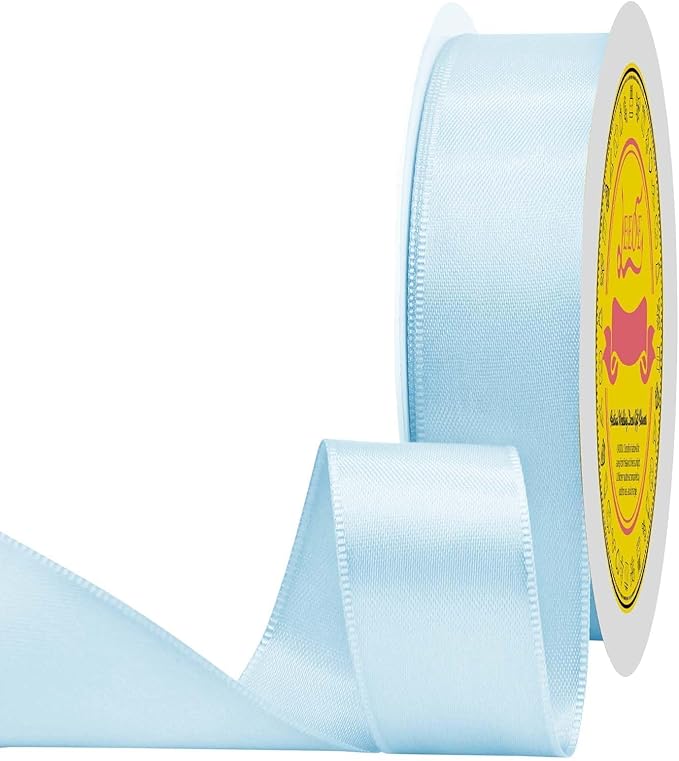LEEQE Lt Blue Double Face Satin Ribbon 1 inch X 50 Yards Spool Bright Colors Very Suitable for Weddings Gift Package Wrapping Dancer Wand Sewing Party Hair Bow Invitation Decorations and More