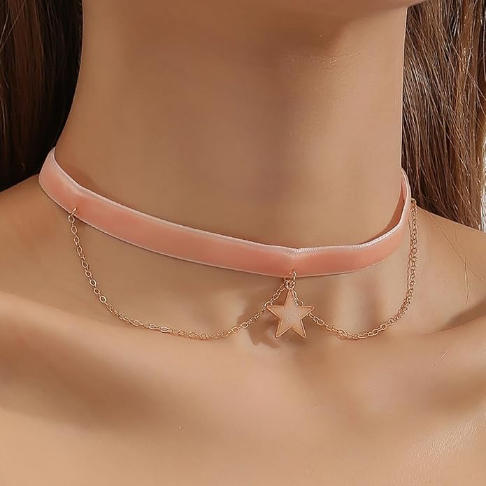 Nova&Aria Chokers Set For Women Heart Choker Necklaces Flower Pendant Velvet Cute Pink Turquoise Blue White Black Choker Necklace Christmas Colorful Lace Chokers