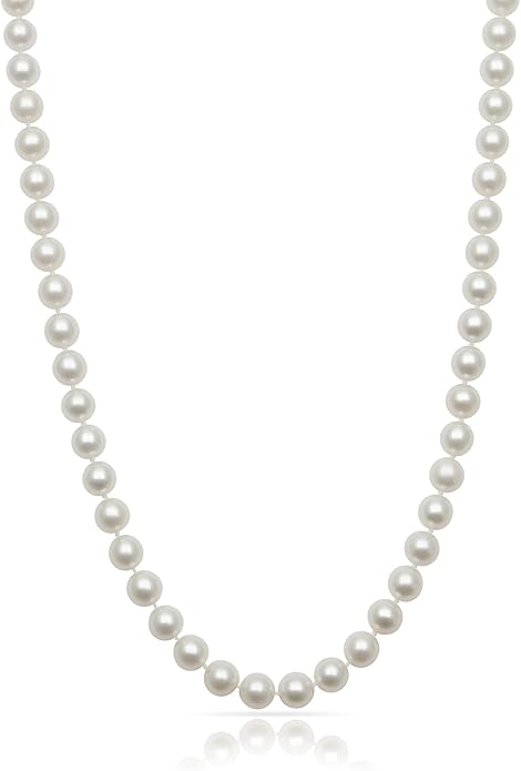 Belacqua Natural Cultured Freshwater Pearl Strand Necklace in Sterling Silver, Size 5.5-9.5mm, Length-16 to 36 Inches, Clasp-Fishhook, Jewelry for Women, Gift Box Included