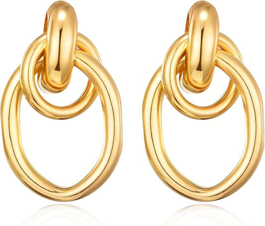 14K Gold Plated Knot Earrings for Women Gold Silver Earrings Heart Link Drop Dangle Earring Chunky Golden Knotted Statement Jewelry