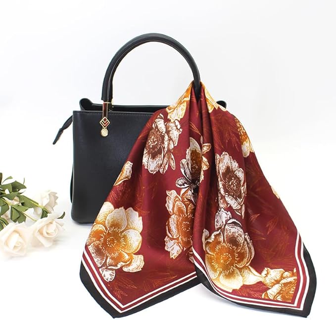ANDANTINO 100% Pure Mulberry Silk Small Square Scarves -21'' x 21''- Digital Printed Neckerchief –Women Men Lightweight Scarf