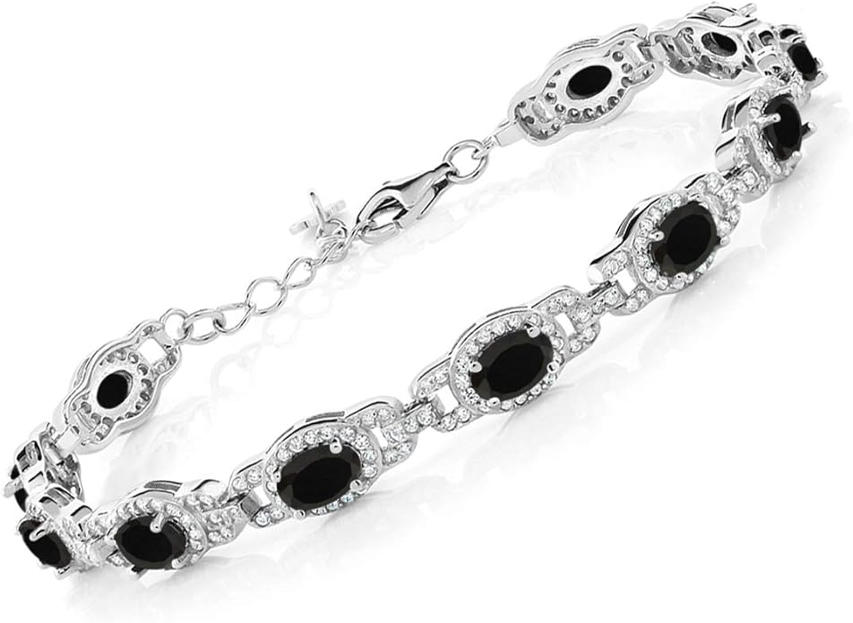 Gem Stone King 7-14 Cttw Oval Gemstone Birthstone Tennis Bracelet For Women | 925 Sterling Silver | Oval 6X4MM | 7 Inch With 1 Inch Extender | Fine Jewelry Gifts for Her Mom Women Wife