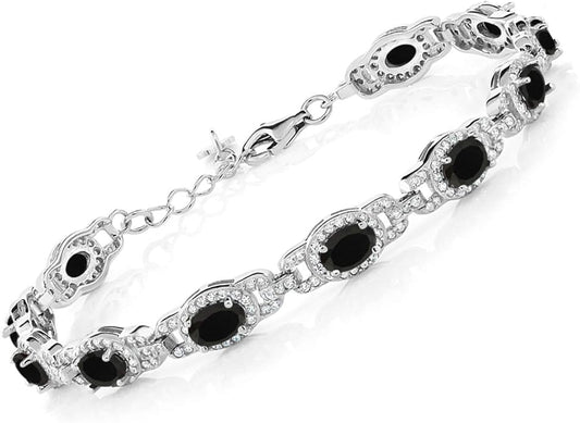 Gem Stone King 7-14 Cttw Oval Gemstone Birthstone Tennis Bracelet For Women | 925 Sterling Silver | Oval 6X4MM | 7 Inch With 1 Inch Extender | Fine Jewelry Gifts for Her Mom Women Wife