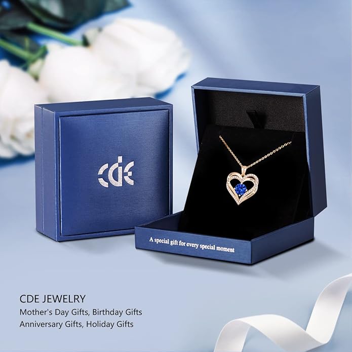 CDE Forever Love Heart Necklaces for Women, Wedding Anniversary, Birthday Mothers Day Gifts for Mom, Mother, Wife, Girlfriend, S925 Silver Jewelry with Birthstone Pendant
