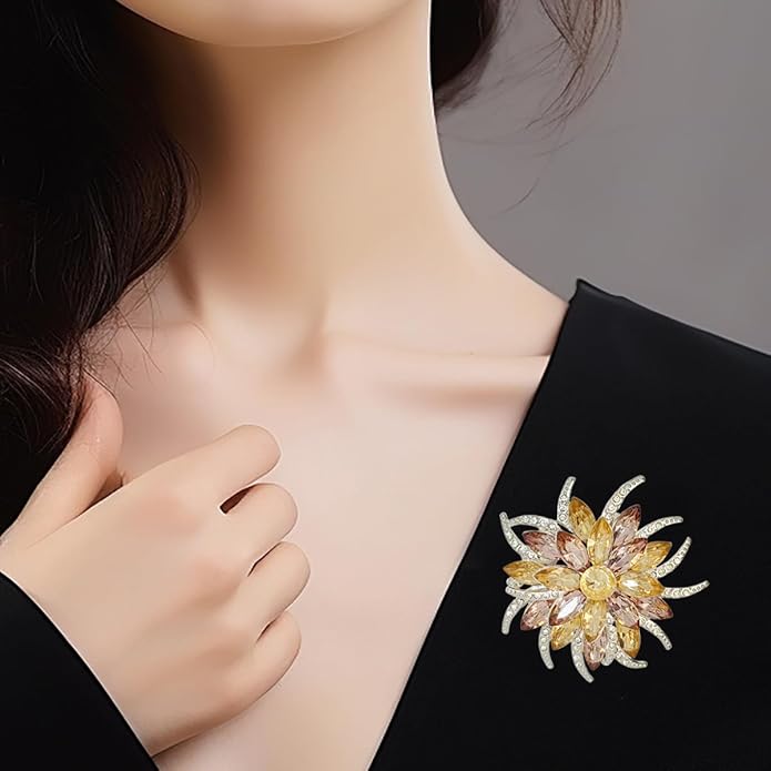 Large Crystal Flower Brooch Pin for Women Red purple pink green Rhinestone Flower Lapel Pin Wedding Party Birthday Dance Banquet Dress Suit Ceremony Clothes Hat Bag Accessories Jewelry