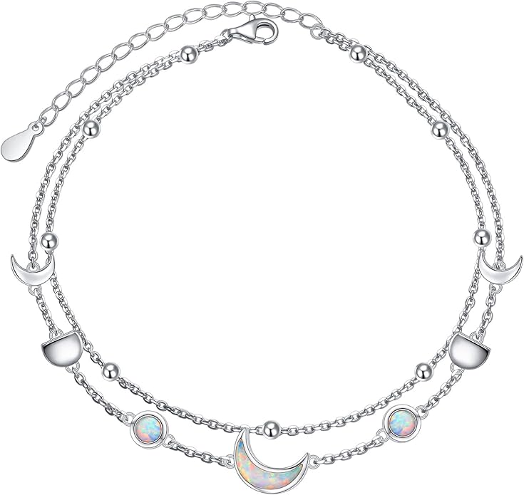 FLYOW Anklet for Women S925 Sterling Silver Adjustable Foot Beaded Heart Charm Ankle Bracelet Anklets Jewelry