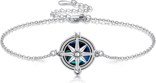 Mustard Seed Cross/Paw Print/Butterfly/Sunflower/Compass/Moss Agate Bracelet for Women 925 Sterling Silver Graduation Link Bracelet Jewelry for Women