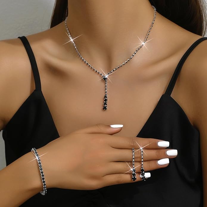 MIFYNN Rhinestone Wedding Set for Women Sparkle Crystal Earrings Necklace Bracelet Jewelry Set Wedding Party Prom Jewelry Set for Brides Bridesmaid