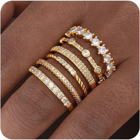 FAXHION Gold Rings for Women Non Tarnish, 14k Gold Plated Stacking Cubic Zirconia Thumb Ring Set, Dainty Gold Knuckle Women Rings Set Size 5 6 7 8 9 10