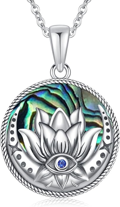 Evil Eye Necklace for Women 925 Sterling Silver, Protection Necklace with Blue Evil Eye Charm, Evil Eye/Lotus Pendant Jewelry, Birthday Christmas Gifts for Her