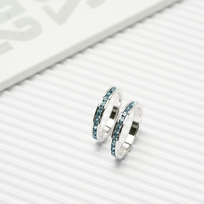 Muses Art Design Birthstone Eternity Band Ring (Channel Set/Full Round), Stackable Fashion Ring with Crystal Birthstone