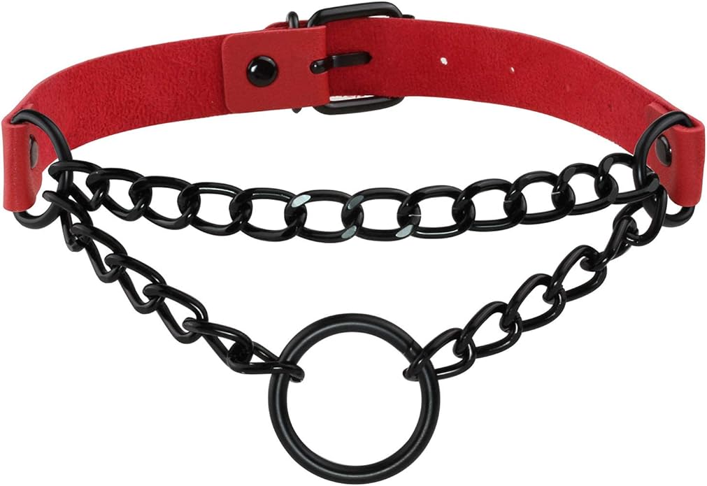 MILAKOO PU Leather Punk Choker Necklaces Circle/Heart Charm Adjustable Collar Necklace for Women