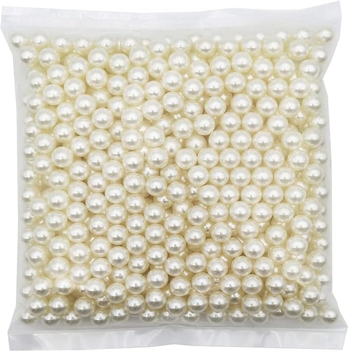INSPIRELLE 580pcs 10mm Ivory Polished ABS Undrilled Art Faux Pearls for Vase Fillers, No Hole Makeup Beads to Hold Brush Lipstick, Imitation Round Pearl Beads for Table Scatter Home Wedding Decoration