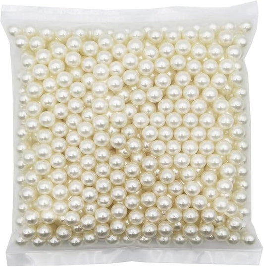 INSPIRELLE 580pcs 10mm Ivory Polished ABS Undrilled Art Faux Pearls for Vase Fillers, No Hole Makeup Beads to Hold Brush Lipstick, Imitation Round Pearl Beads for Table Scatter Home Wedding Decoration