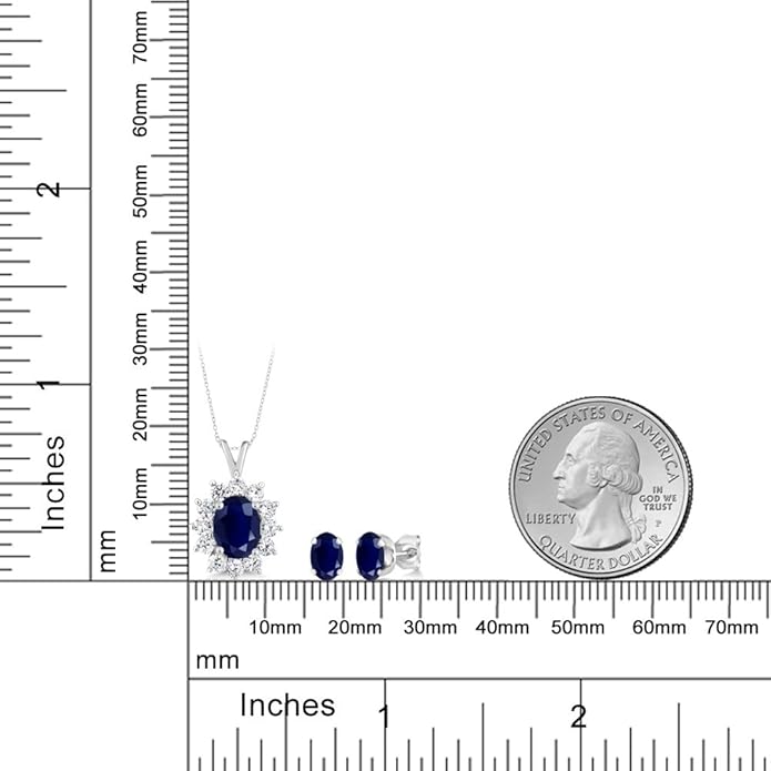 Gem Stone King 8X6MM and 6X4MM Oval Gemstone Birthstone Pendant and Earrings Jewelry Set For Women | 925 Sterling Silver | Fine Jewelry Gifts for Her Mom Women Wife | With 18 Inch Chain