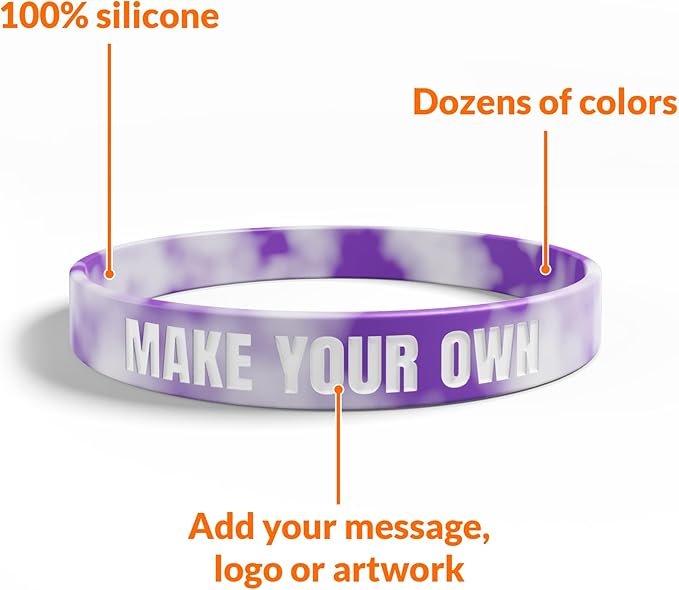 Custom Wristbands For Events, Fundraisers & Promotions | Add Text, Icons, & Logos | Bulk Rubber Bracelets | Classic 1/2” | 100% Silicone