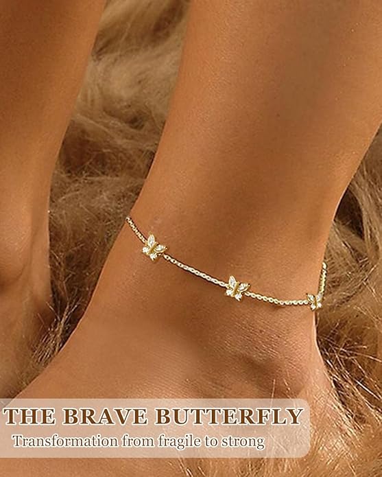 Gold Ankle Bracelets for Women Waterproof - 18K Gold Plated Stainless Steel Dainty Heart Anklets, Non Tarnish Meaningful Gifts for Her Sister Best Friend or Yourself