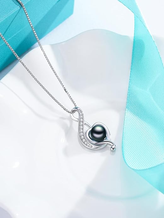 KANNSOAR Tahitian Black Pearl Pendant Necklace AAAA 18K White Gold Plated 925 Sterling Silver Black Pearl Jewelry Gift for Women Mother Wife Her for Anniversary Christmas Birthday