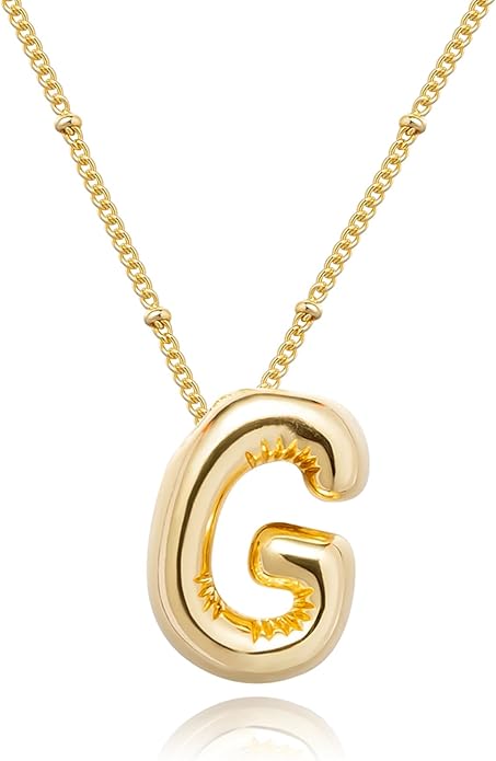 Initial Necklaces for Women, 14k Gold Plated Bubble Letter Necklace Chunky Gold Necklace Dainty Charm Initial Necklaces for Women Trendy Custom Preppy Stocking Stuff Necklace Christmas Gifts