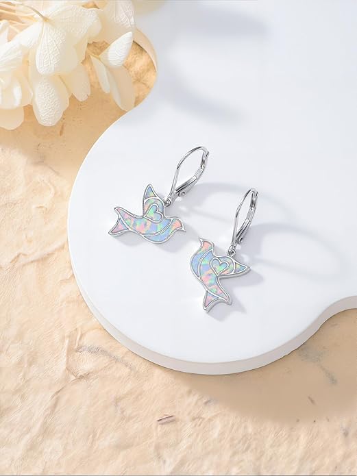 Phoenix/Dragonfly/Hummingbird/Butterfly/Dove Earrings 925 Sterling Silver Opal Animal Dangle Earrings Opal Jewelry Christmas Gifts for Women