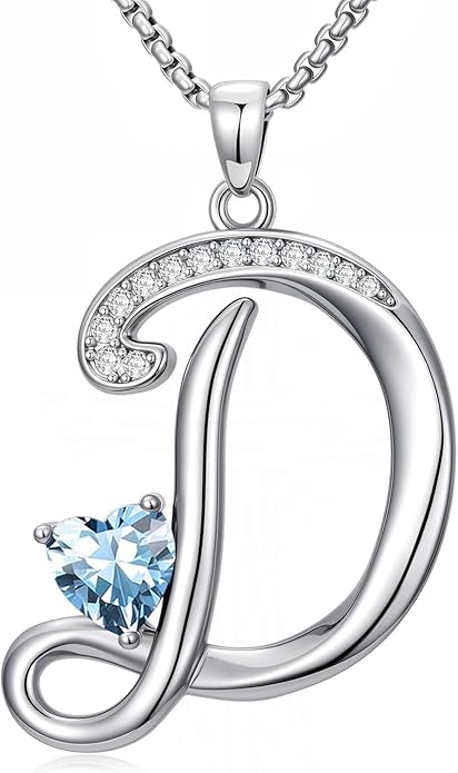 Christmas Gifts for Women Alphabet A to Z Initial Birthstone Pendant Necklaces for Women - 18k White Gold Plated Personalized Name Jewelry Valentine Mothers Day Birthday Gifts for Women Her Girlfriend