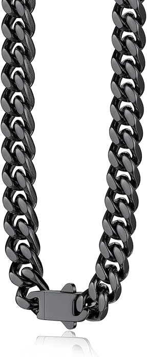 Bestyle Thick Stainless Steel Mens Cuban Link Chain, Black/Gold Chain for Men, No Tarnish & Durable Men Chain Necklace, 5/7/9/12mm Wide, 18"-30" Long, Gift Package