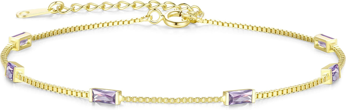 LOUISA SECRET Birthstone Bracelets for Women, 925 Sterling Silver Dainty Simple Women Charm Link Bracelet, Birthday Anniversary Christmas Jewelry Gifts for Women Wife Mom Her